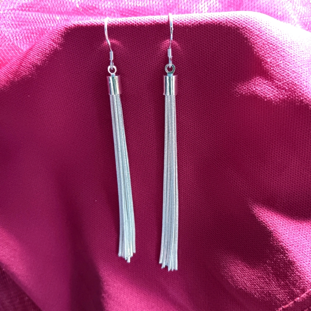 Elegant SilverTone 2-1/2" Dangle Drop Long Tassel Earrings NWOT Casual Or Formal